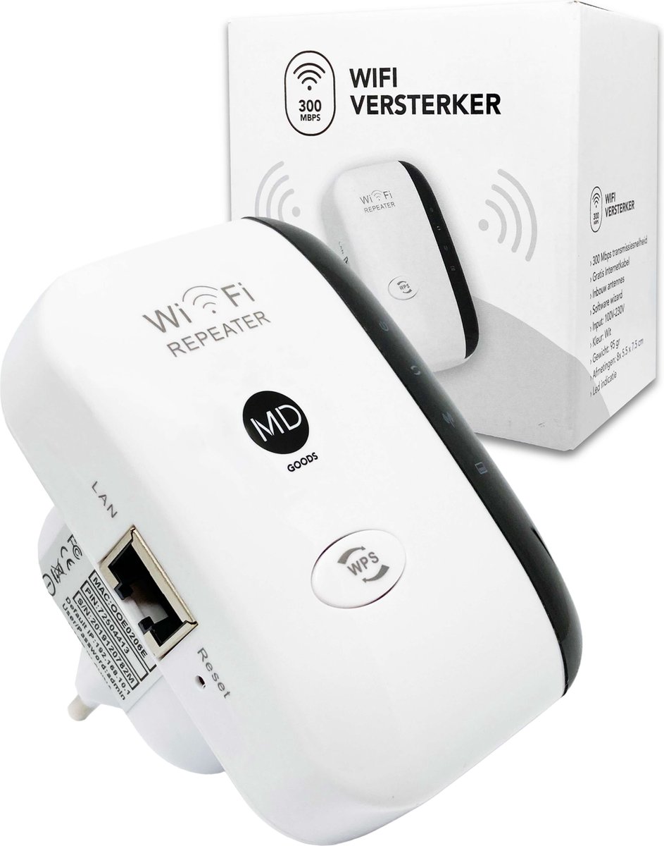 MD-goods ® WiFi Versterker Stopcontact - Gratis Internet Kabel - NL Handleiding - Repeater - 300Mbps - Draadloos
