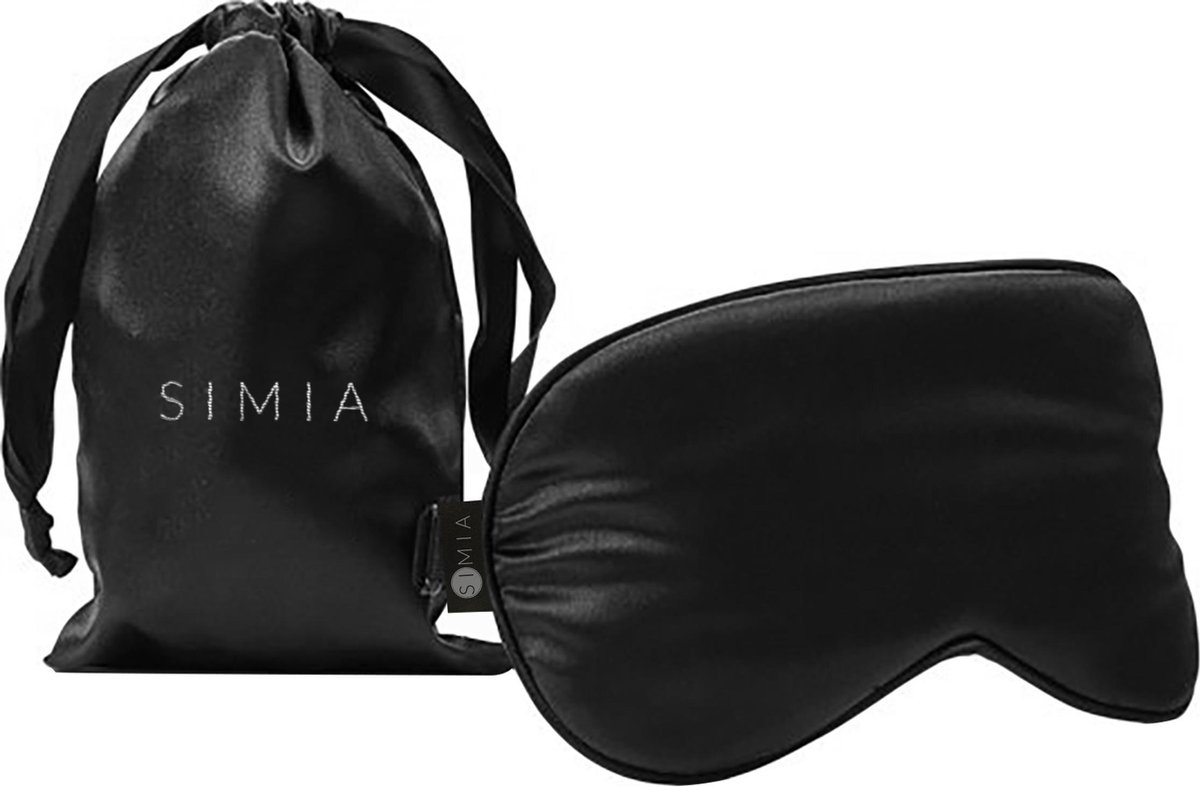 SIMIA™ Premium Zijden Slaapmasker + Opbergzakje - 100% Verduisterend Oogmasker - Verstelbaar - Blinddoek - Zijdezacht - Anti-Rimpel - Cadeau Tip - Zwart
