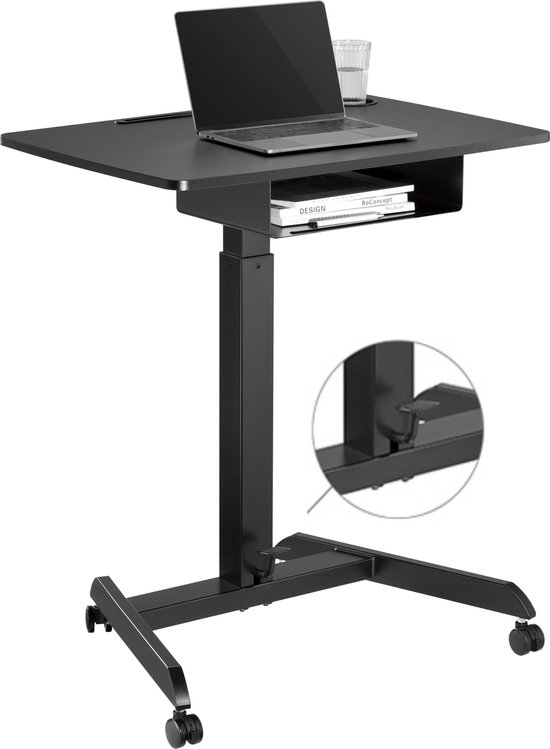 Zit sta bureau laptoptafel - verrijdbaar workstation - presentatie lessenaar - 80 cm - Zwart
