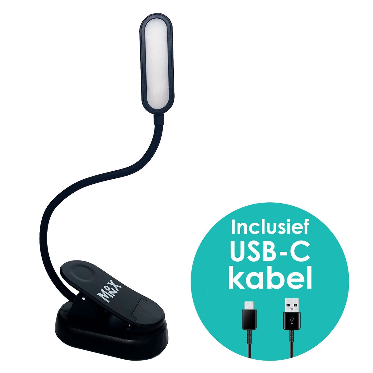 Monx Leeslamp - Draadloos USB Oplaadbaar Leeslampje Met Klem - 3 Lichtstanden - Accu voor 36 uur - Flexibel