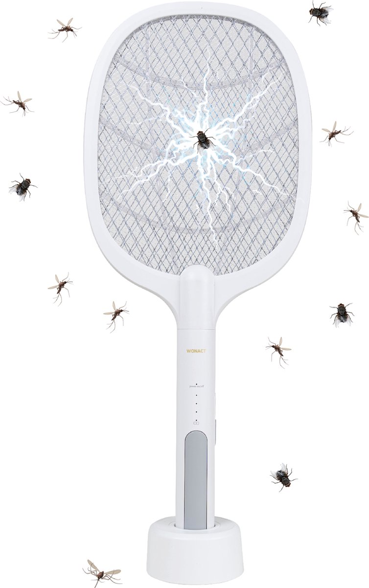 Wonact - Elektrische 2-in-1 vliegenmepper en muggenlamp - Voor vliegen, muggen, fruitvliegjes, motten en meer - Snel oplaadbaar - 3000 volt
