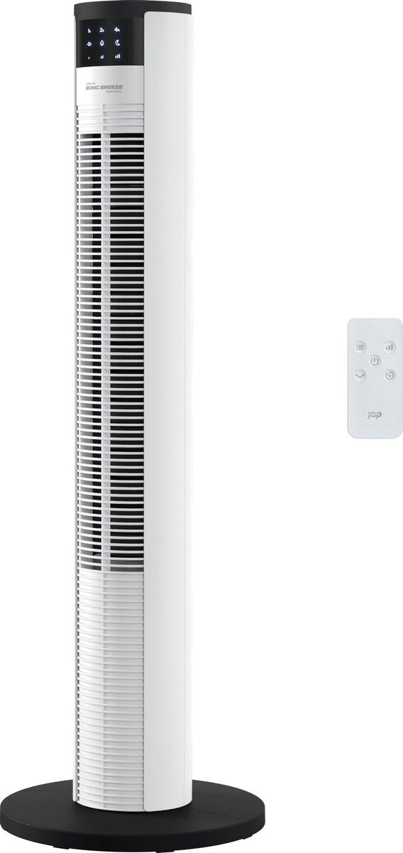 JAP Montreal - Stille torenventilator - Afstandsbediening en timer - Oscillerende kolomventilator - Design ventilator staand - Statiefventilator - Mat wit
