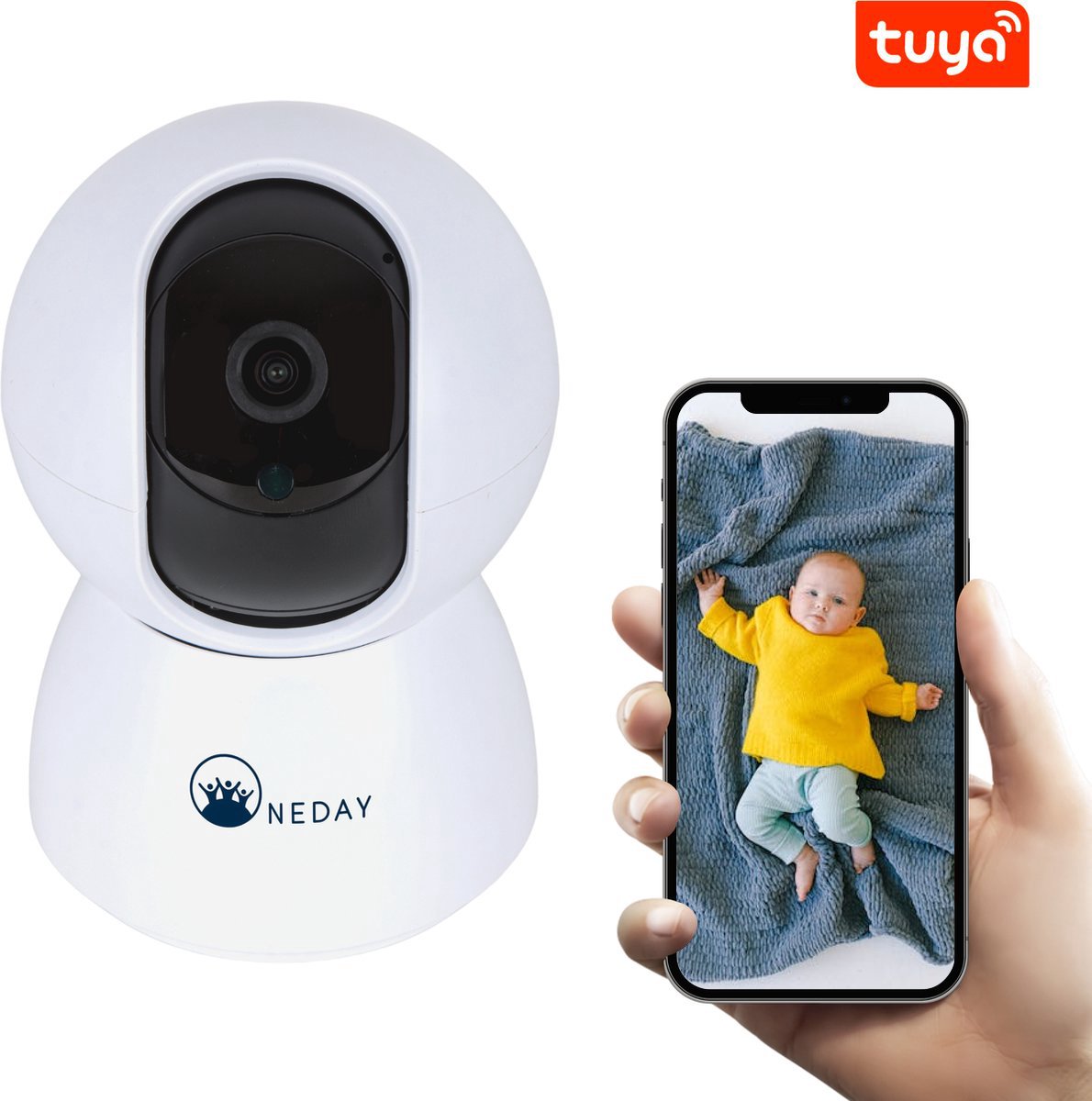 Oneday Babyfoon - Babyfoon met camera en app - Bewegingsdetectie - Automatische volgen - Babyfoons - Nachtzicht - Beveiligingscamera - Camera huisdier buiten
