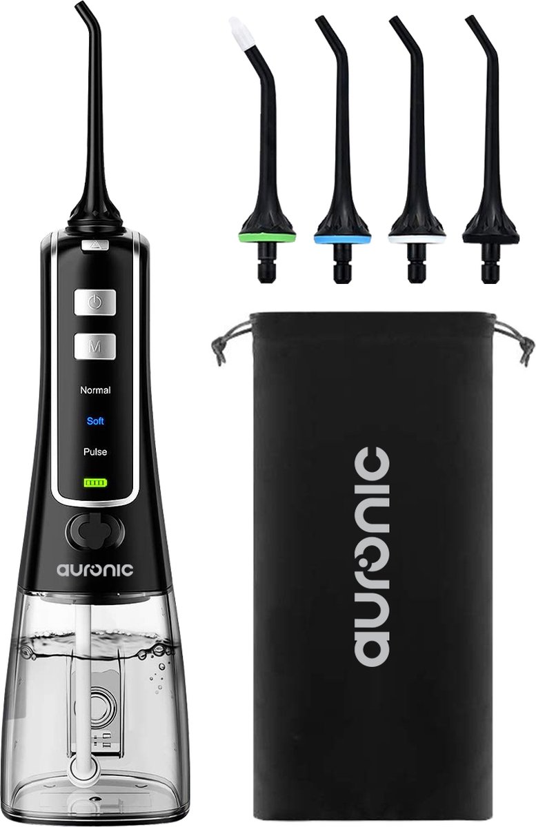 Auronic Waterflosser - Elektrisch - Monddouche - 3 Standen - 4 Opzetstukjes - 300 ml - Zwart review
