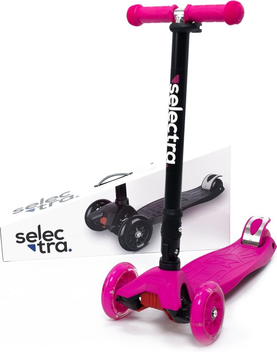 Selectra kinderstep met 4 lichtgevende wielen – Kick step voor kinderen van 3 t/m 9 jaar – Led scooter met click and ride functie - Roze review